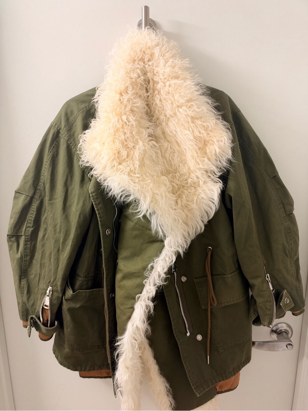Olive Green Parka with Cream Shearling Collar/was 2k